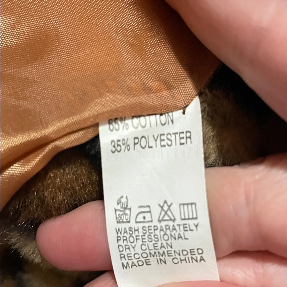 Leopard Print Faux Fur Teddy Coat Cropped Open Front Lined Size Small - Picture 7 of 9